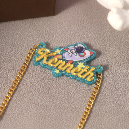 Acrylic Astronaut Rocket Pendant Personalized Name Necklace