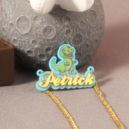 Boys Dinosaur Tyrannosaurus Acrylic Nameplate Pendant Personalized Name Necklace 