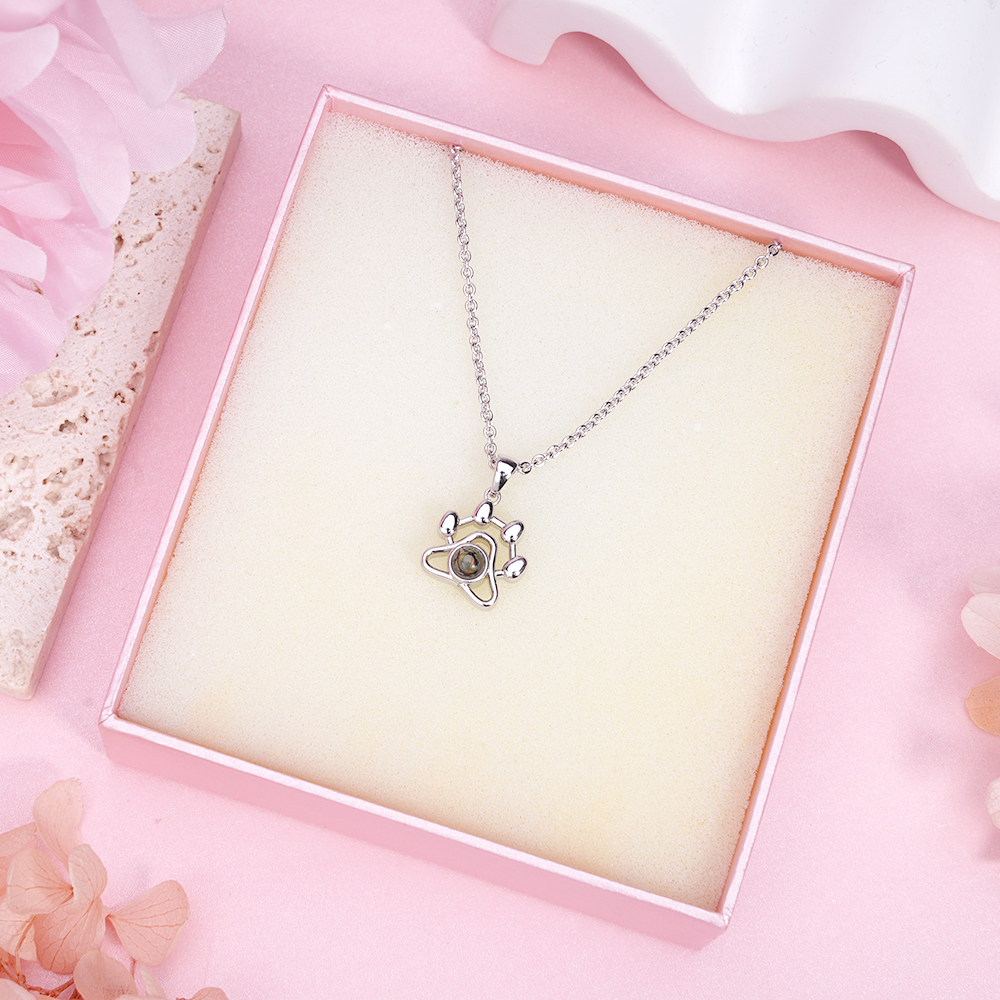 Pet Paw Pendant Personalized Custom Color Photo Projection Necklace