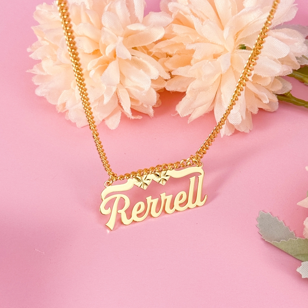Customized Diamond Cut Double Hearts Name Pendant Necklace