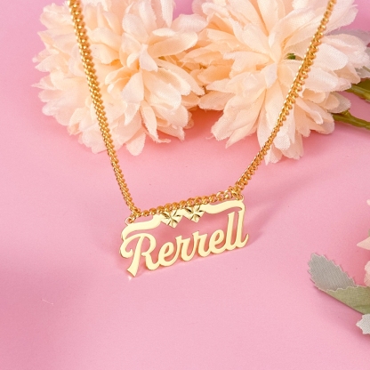 Customized Diamond Cut Double Hearts Name Pendant Necklace