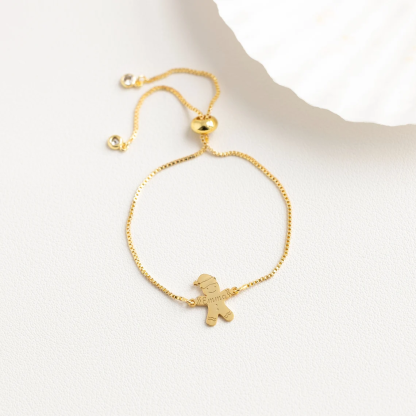 Gingerbread Man Engraved 1 to 3 Names Bracelet Christmas Gift