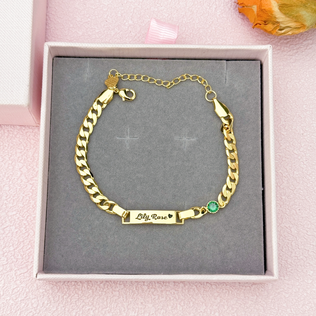 Personalized Birthstone Engraved Name Bracelet Birthday Gift