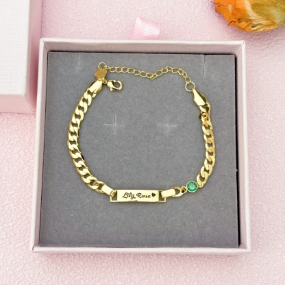 Personalized Birthstone Engraved Name Bracelet Birthday Gift