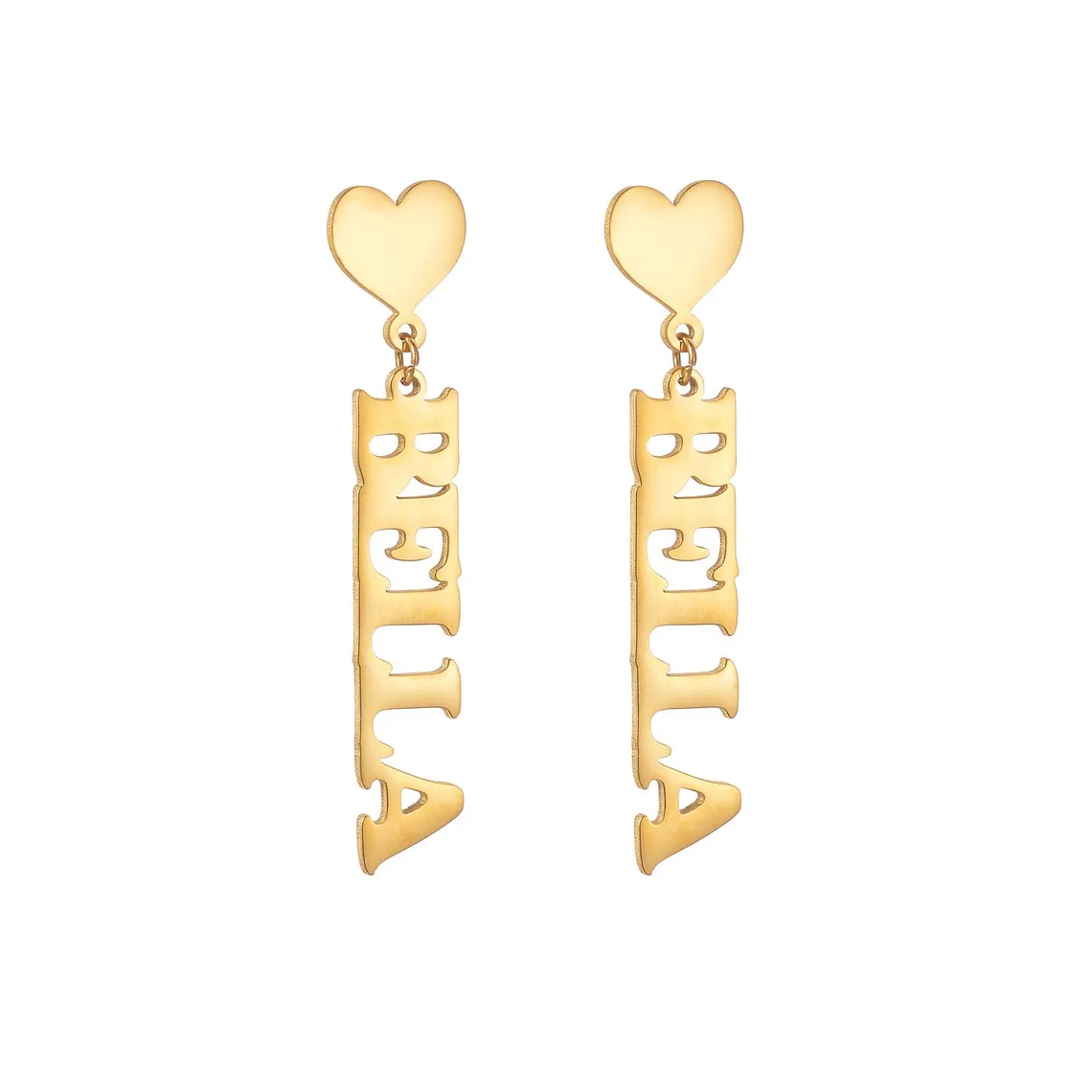 Gold Plated Love Heart Name Dangle Drop Earrings