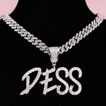 Cuban Chain Iced Out Custom Double Row Zircon 2 to 6 Letters Pendant Initial Necklace