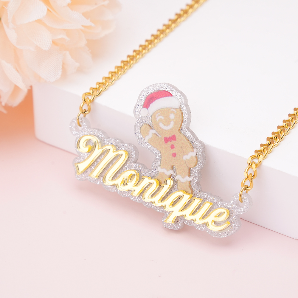 Acrylic Gingerbread Man Christmas Gift Custom Name Necklace