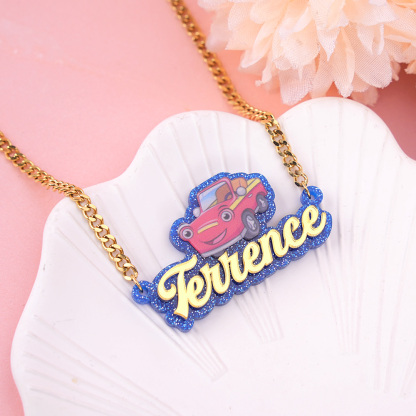 Cartoon Car Acrylic Nameplate Curb Chain Personalized Custom Necklace