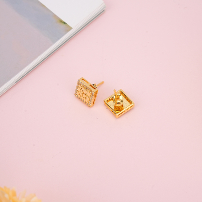 Square Gold Plated Hip Hop Nugget Stud Earrings 