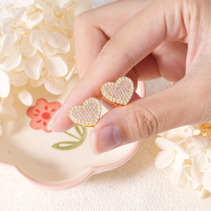 Pink Heart Love Sparkling CZ Heart Stud Earrings