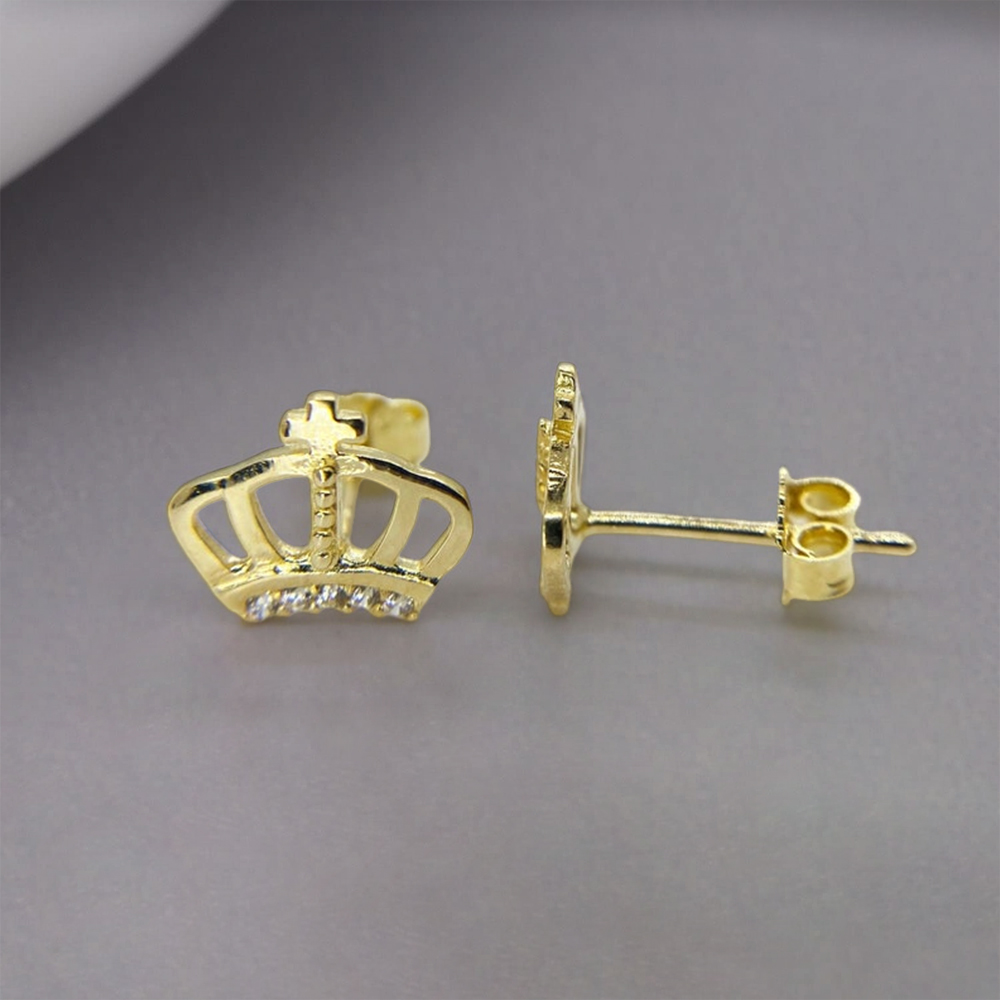 Crown CZ Push Back Stud Earrings 