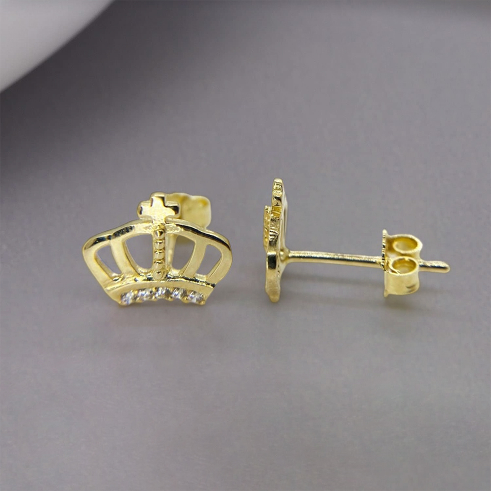 Crown CZ Push Back Stud Earrings