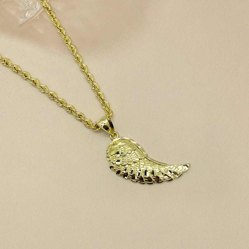 Gold Guardian Angel Wing Charm Pendant Necklacea