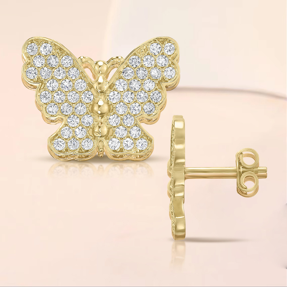 Butterfly Crystal Push Back Stud Earrings 
