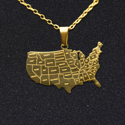 America Map Pendant Gold Plated Necklace