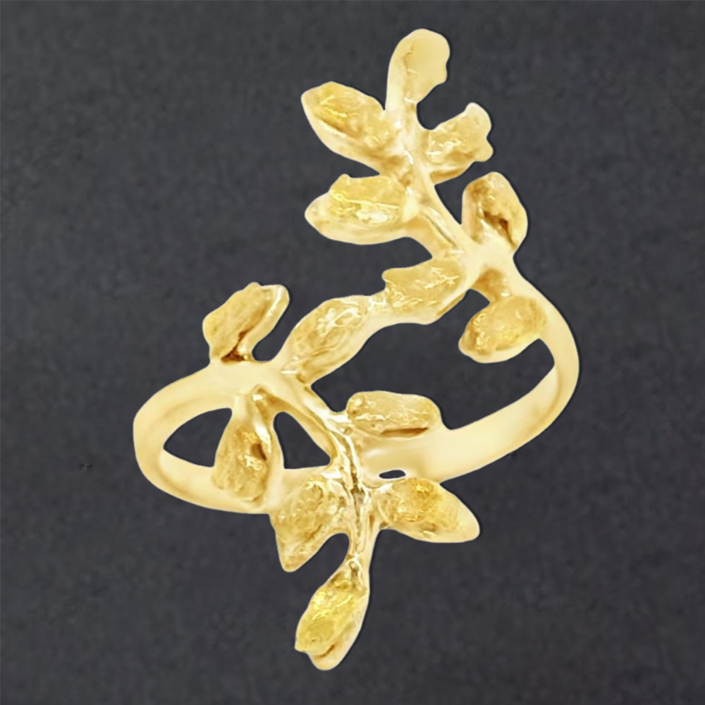 Leaf Nugget Ring Gold Plated Engraved Ring