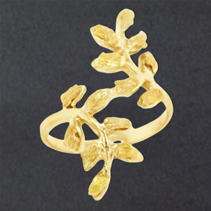 Leaf Nugget Ring Gold Plated Engraved Ring