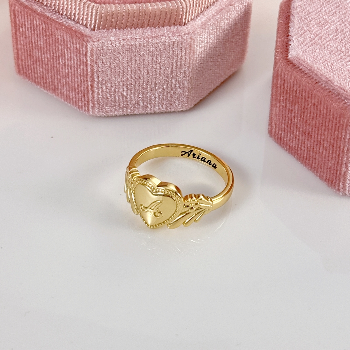 Gold Plated Cursive Initial Ring With Heart