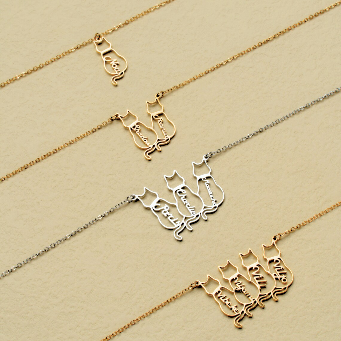 1 to 4 Personalized Memorial Cat Name Necklace Pet Jewelry