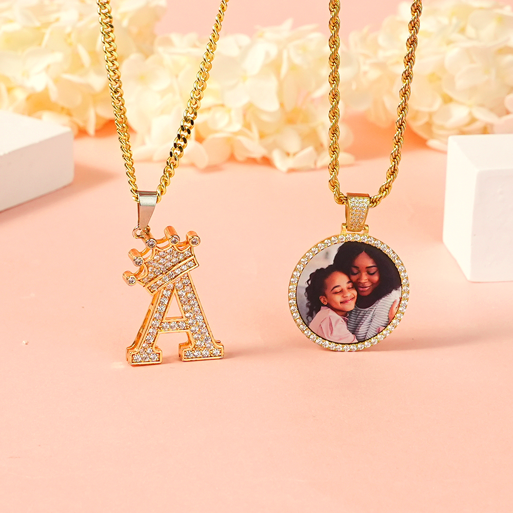 Personalized Photo Medallions Necklace And Initial Necklace Jewelry Set