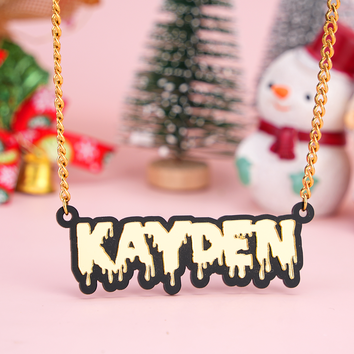 Acrylic Black Outline Drip Letters Pendant Personalized Custom Name Necklace