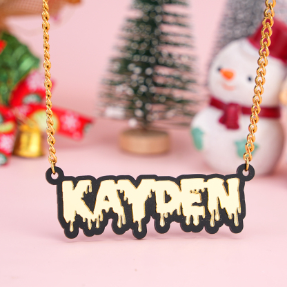 Acrylic Black Outline Drip Letters Pendant Personalized Custom Name Necklace
