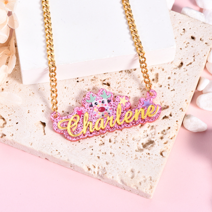 Personalized Acrylic Cuban Chain Cartoon Elk Name Necklace 