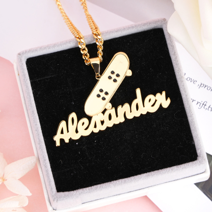 Skateboard Sport Style Personalized Name Necklace For Boys