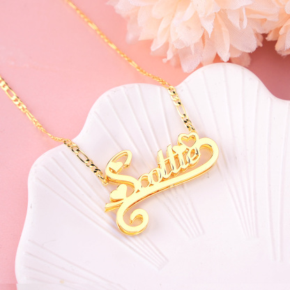 Double Plate Personalized Nameplate 3D Necklace With Heart Valentine's Day Gift