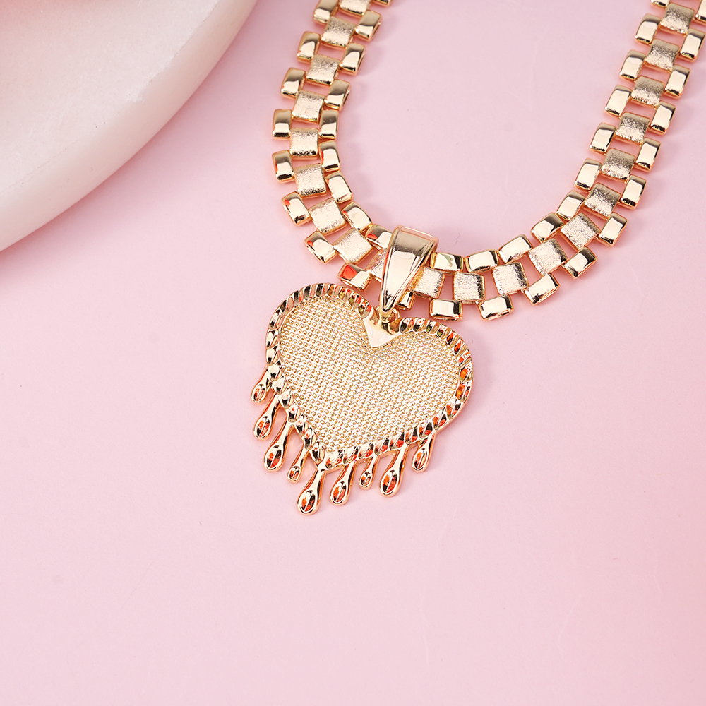 Rolex Chain Dripping Heart Pendant Gold Plated Necklace Watch Band Necklace
