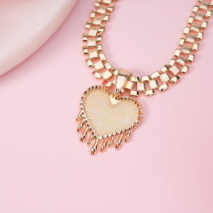 Rolex Chain Dripping Heart Pendant Gold Plated Necklace Watch Band Necklace