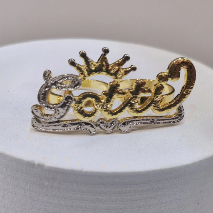 Two Tone Crown Ring Personalized Name Ring Two Finger Ring