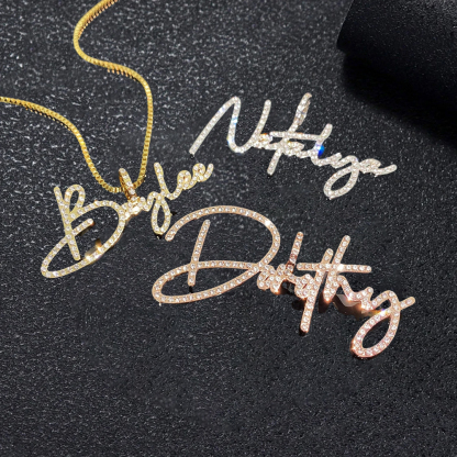Bling Diamond Nameplate Pendant Personalized Gold Plated Name Necklace