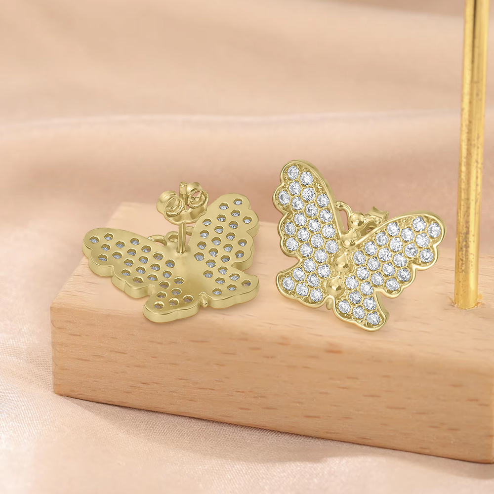Butterfly Crystal Push Back Stud Earrings 