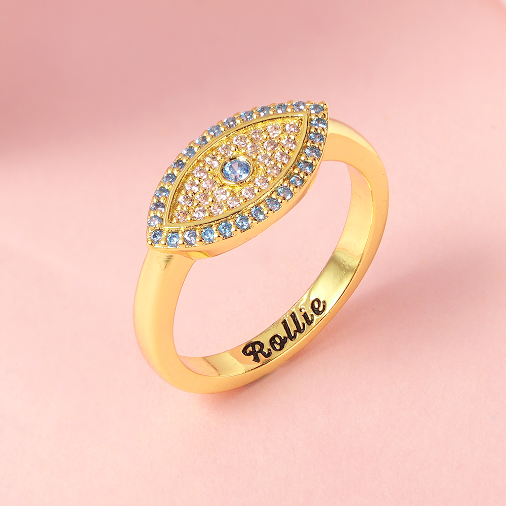 Evil Eye Ring Gold Plated Custom Engraved Ring