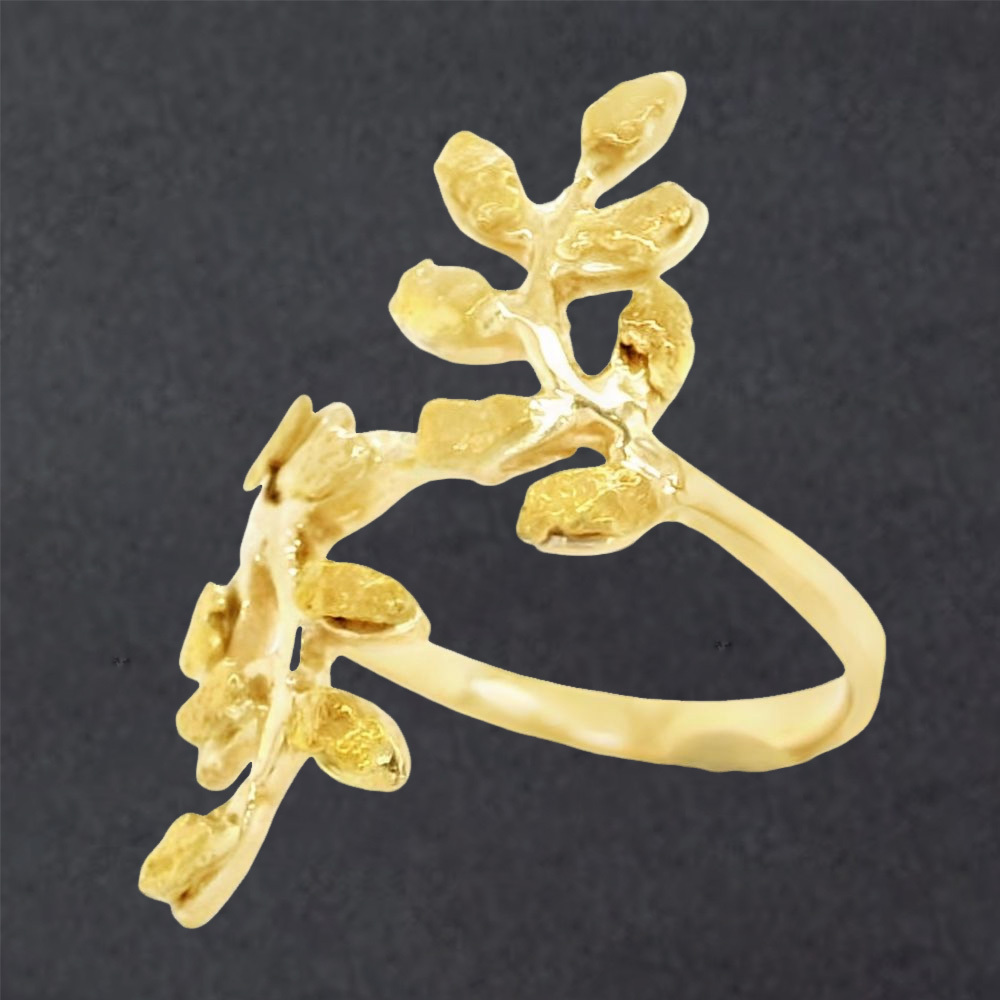 Leaf Nugget Ring Gold Plated Engraved Ring