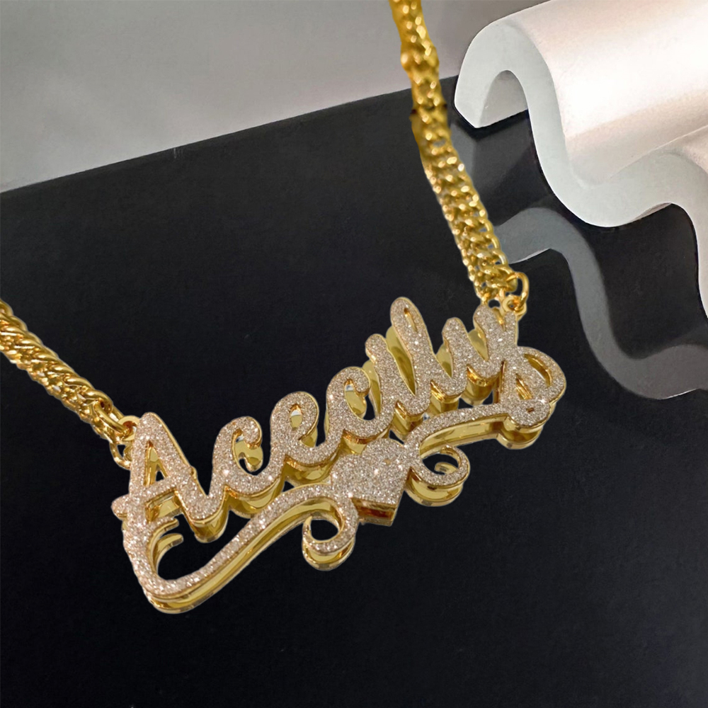 Dazzling Stainless Steel Name Necklace with Romantic Heart