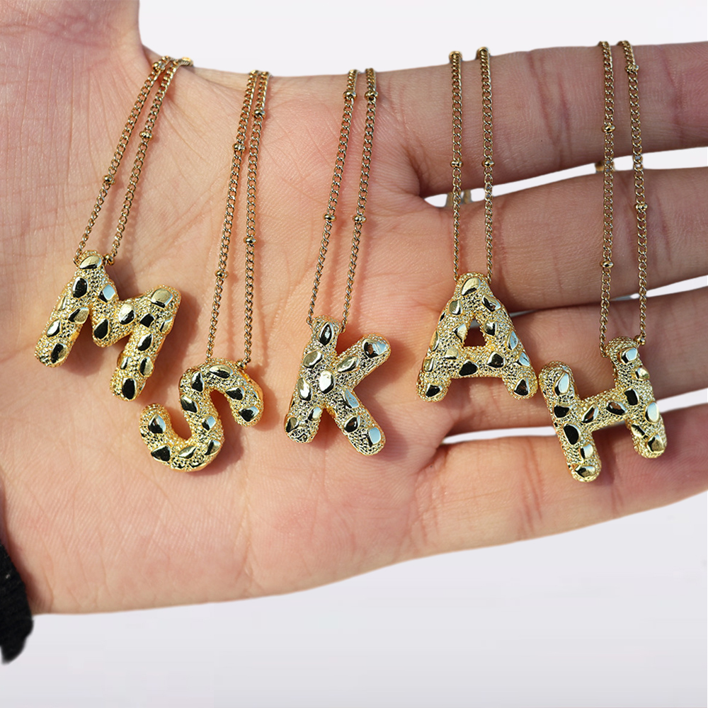 Personalized Nugget Bubble Letter Initial Necklace