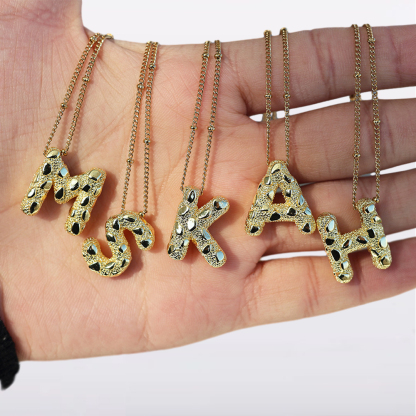 Personalized Nugget Bubble Letter Initial Necklace