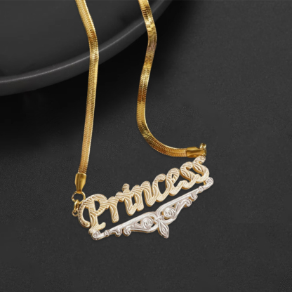 Double Plated Custom Nameplate Necklace with Snake Chain