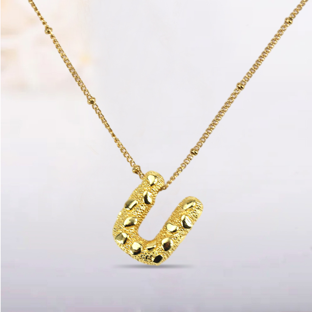 Personalized Nugget Bubble Letter Initial Necklace