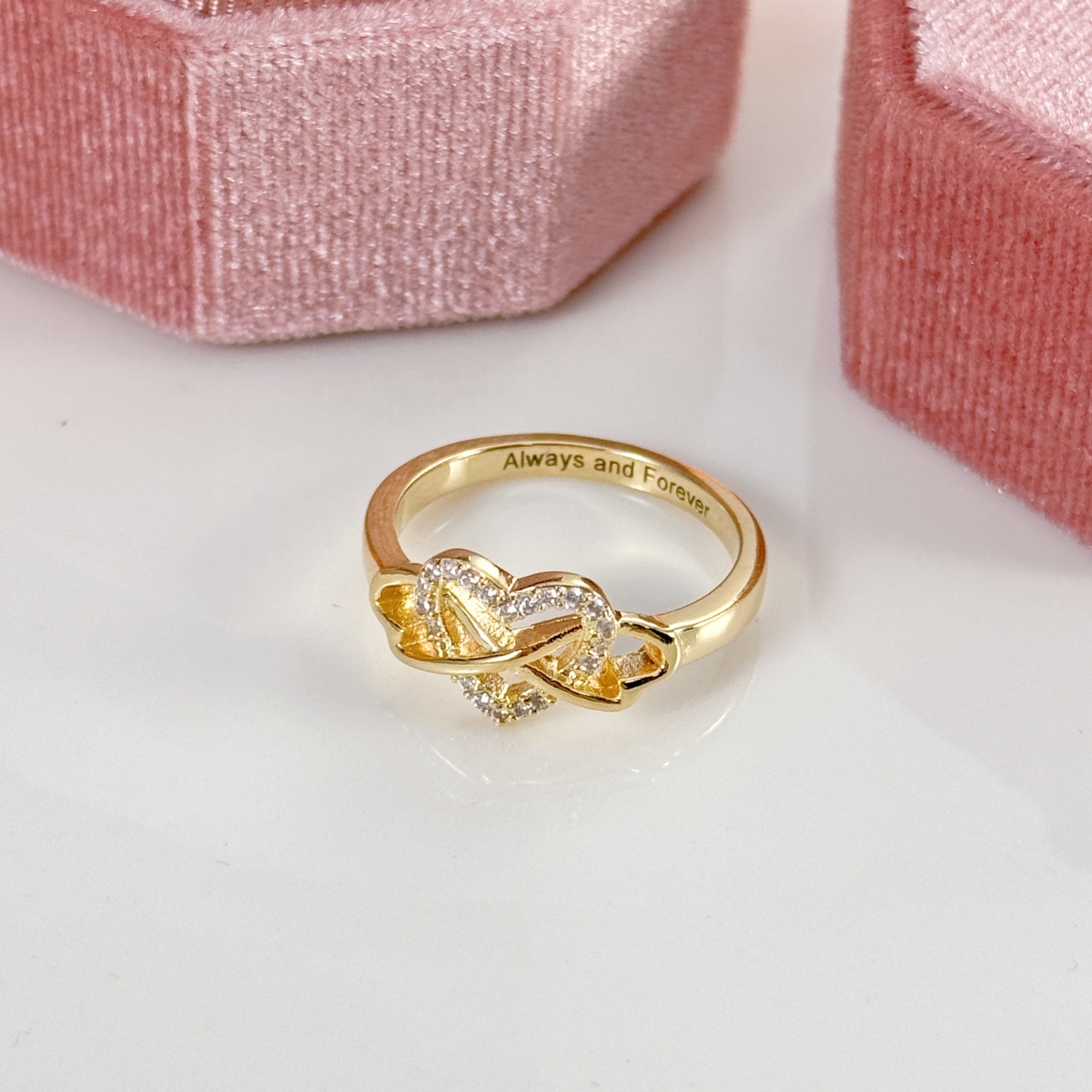 Zircon Interwoven Love Heart Personalized Engraved Name Ring