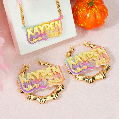 Personalized Heart Name Necklace and Name Hoop Earrings Halloween Gift