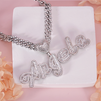 1-6 Zirconia Letters Heart Iced Out Cuban Chain Custom Necklace