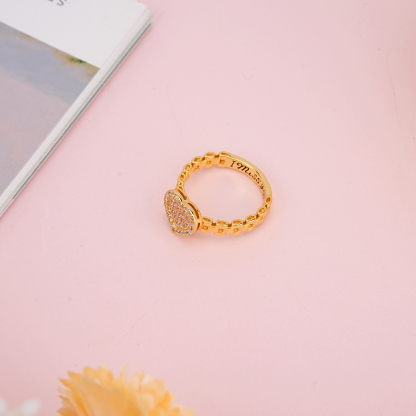 Heart Pink Zirconia Rolex Band Personalized Custom Engraved Ring