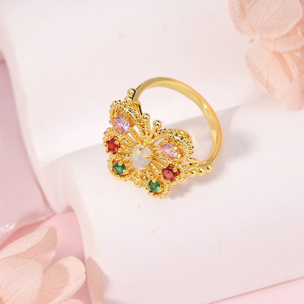 Gold Multi Stone Butterfly Ring Custom Birthstone Ring