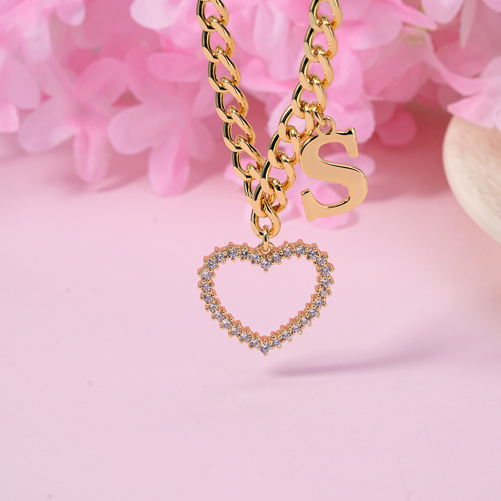 Cuban Chain Heart Pendant Custom Initial Necklace