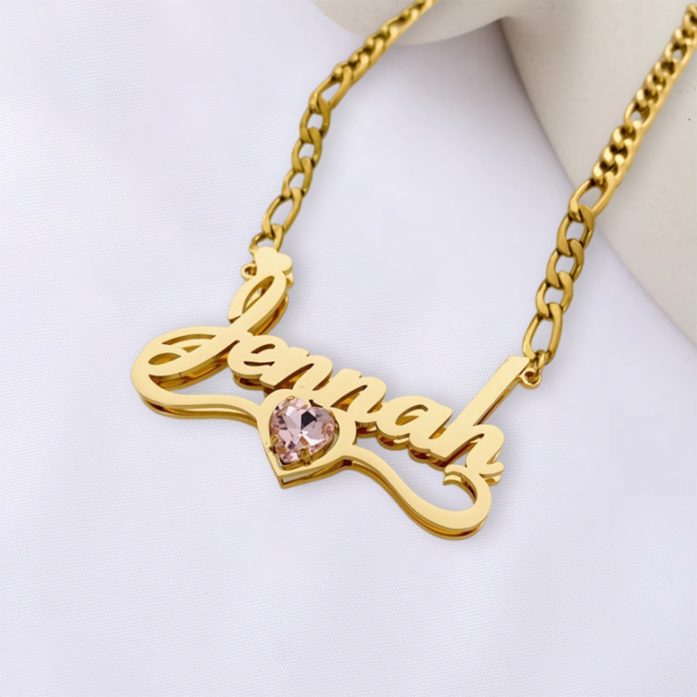 Personalized Heart Double Plated Name Necklace And Mini Name Earrings Kids Women Jewelry Gift