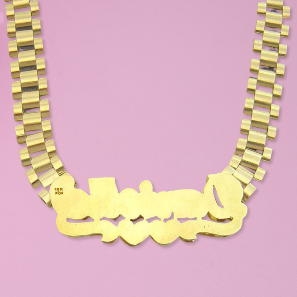 Two Heart Nameplated Pendant President Link Chain Name Necklace