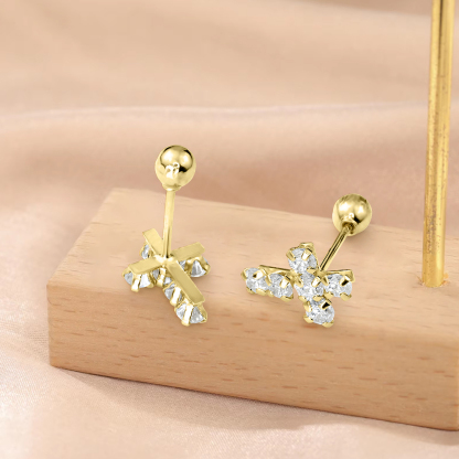 Crystal Cross Push Back Stud Earrings 
